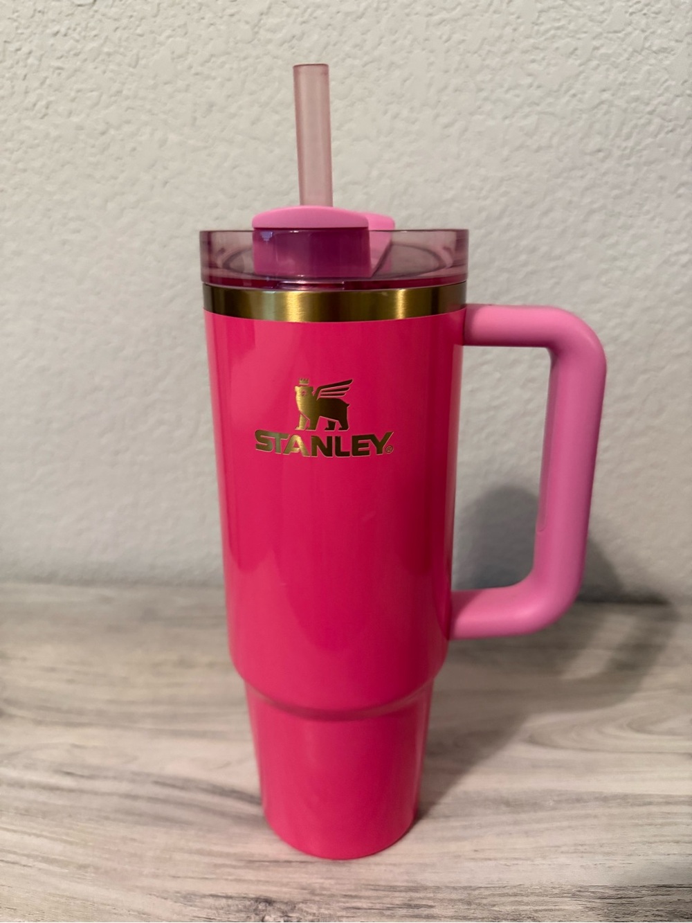Stanley Hot Pink Travel Tumbler with Handle and Straw